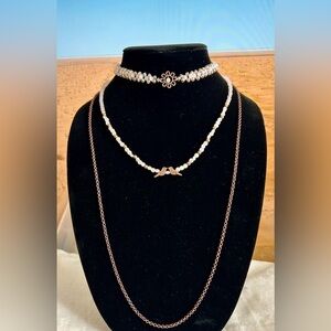 Gold and White Layered Necklace Set